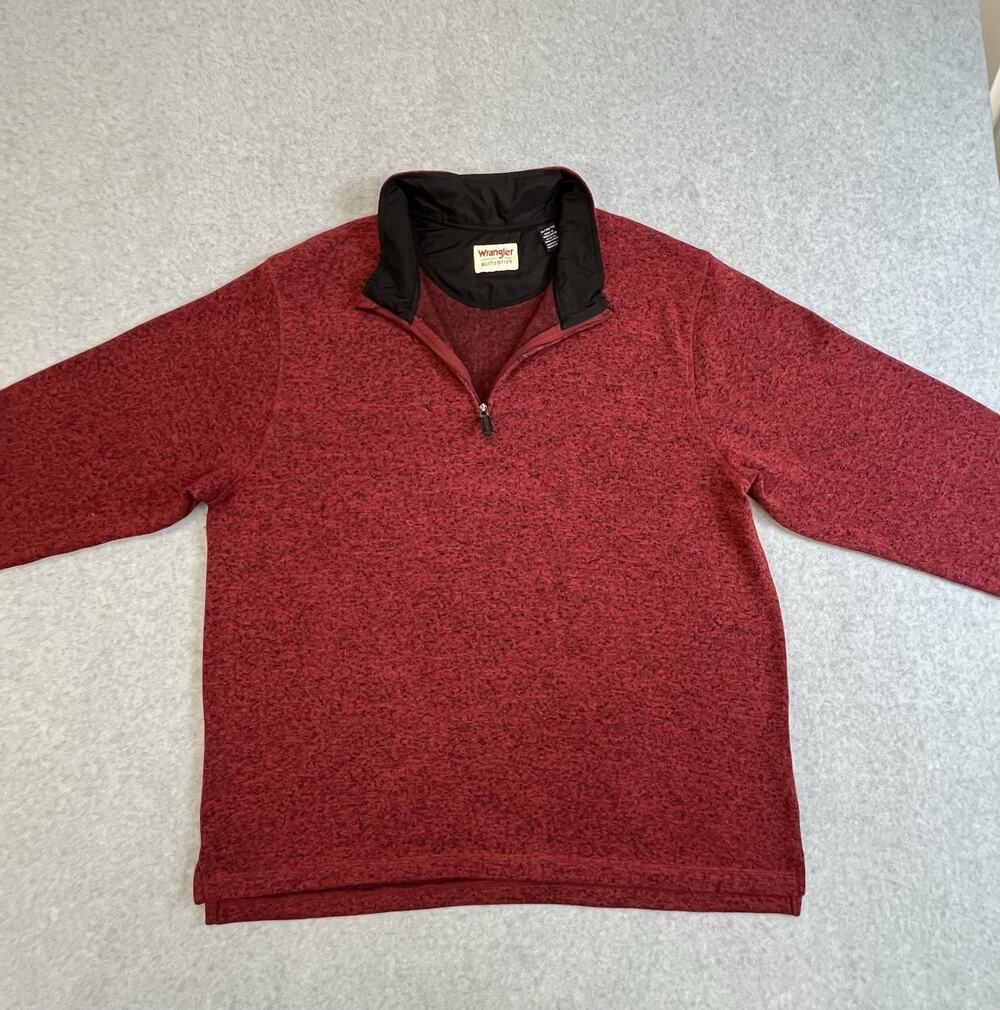 Wrangler Authentics Mens Fleece 1/4 Zip Mock Neck Heathered Red Black XL
